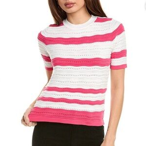 Nanette Lepore Striped Short-Sleeve Top in Ivory White and Paradise Pink New